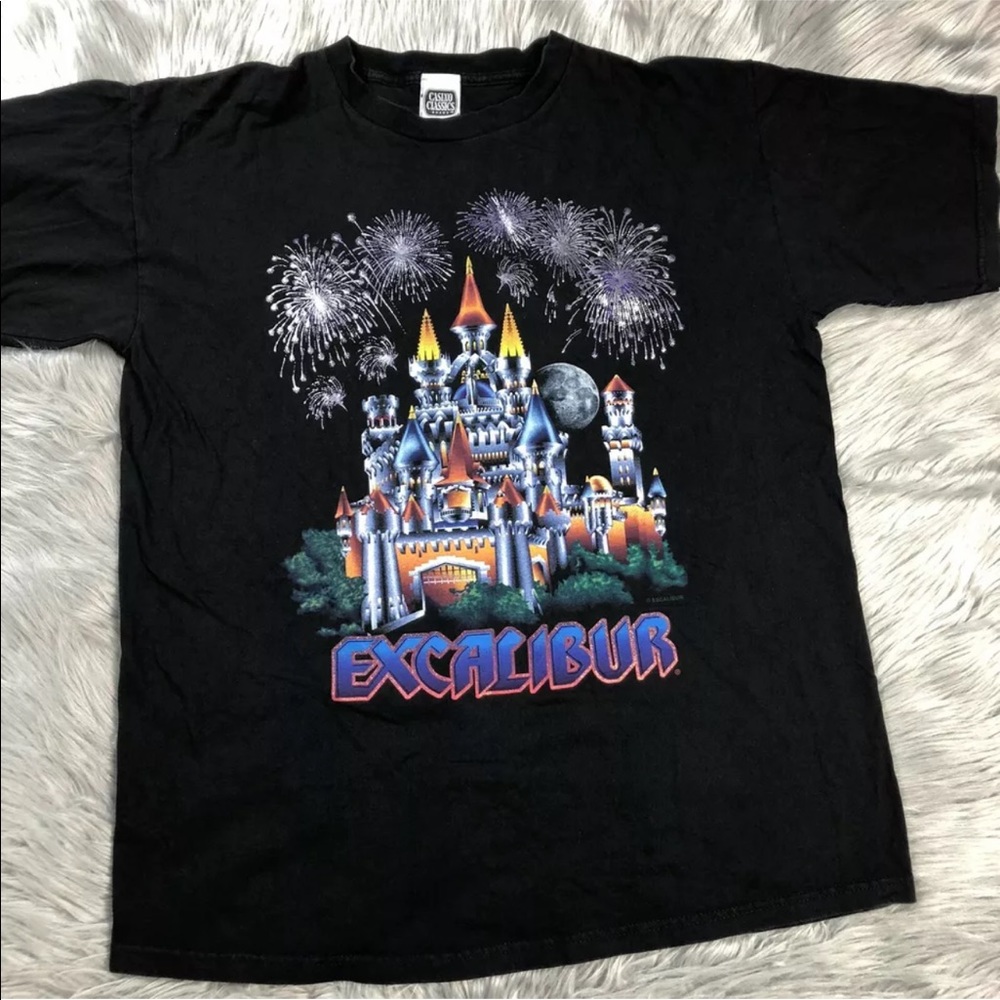 Vintage Black Glitter Excalibur Castle Casino Classics T Shirt